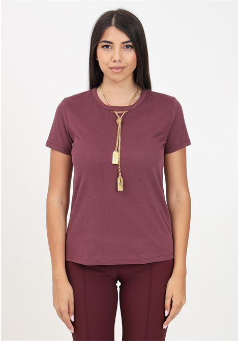 Burgundy women's short sleeve t-shirt with necklace ELISABETTA FRANCHI | MA00946E2CG3
